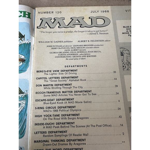 Mad Magazine No. 120 July 1968 USA Humor/Satire Frame Safe Cover Vintage-Good - Picture 3 of 6